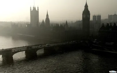 Англия, тауэр, лондон, темза, мост, туман, мрачно, чб обои для рабочего  стола, картинки, фото, 1920x1200.