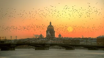 Обои для рабочего стола Санкт-Петербург Lomonosov Bridge Зима Мосты