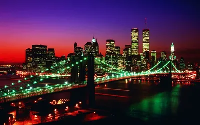 Моющиеся виниловые фотообои Ночной город. Нью-Йорк. Мост, 315х225 см -  купить по выгодной цене в интернет-магазине OZON (272635411)