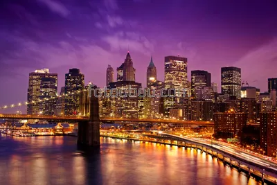 Фотообои Вид на ночной Нью Йорк купить на стену • Эко Обои