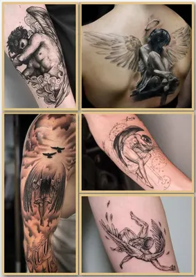 Наклейки-тату для мужчин и женщин, стикеры с изображением павших ангелов,  черного и серого небольшого запястья, икры, водонепроницаемые, 15 х21 см |  AliExpress