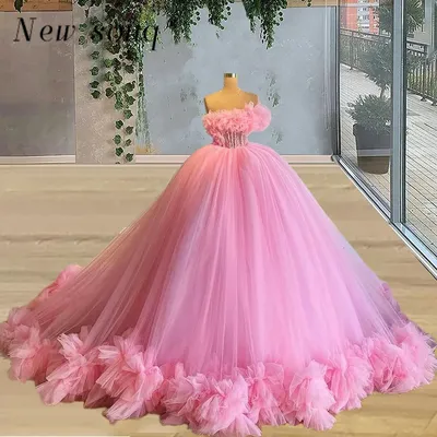 Великолепные розовые пышные вечерние платья принцессы с оборками бальное  платье с бисером без бретелек для фотосъемки красивые наряды на 16  праздников | AliExpress