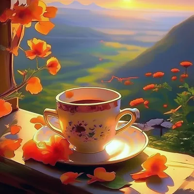 Картинка доброе утро с чашечкой кофе и розой