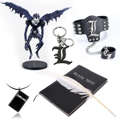 Набор Тетрадь Смерти Death Note:Тетрадь Смерти + Фигурка Рюка + Ручка-перо  + Браслет с Кольцом + Кулон +Брелок (ID#1509572949), цена: 1360 ₴, купить  на Prom.ua