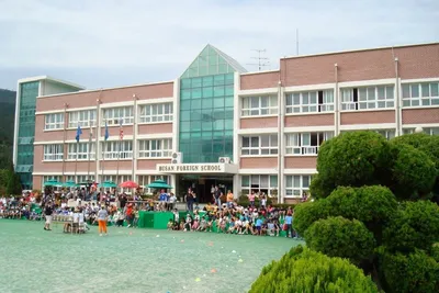 Premium Photo | Front entrance of the school building exteriour