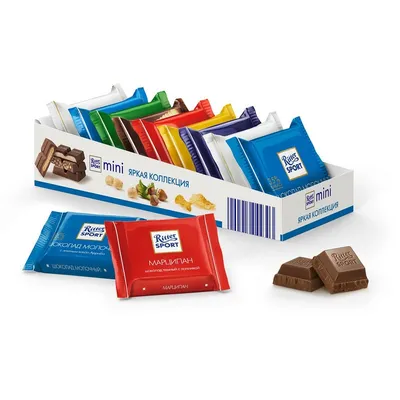 Шоколад Ritter Sport мини-микс яркая коллекция 9 штук в упаковке арт.  124621 - купить в Москве оптом и в розницу в интернет-магазине Deloks