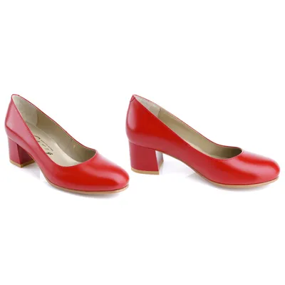 Красные туфли на низком каблуке. Модель 2367 красные