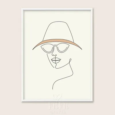 Постер на стену в стиле минимализм \"Женское лицо в шляпке\"