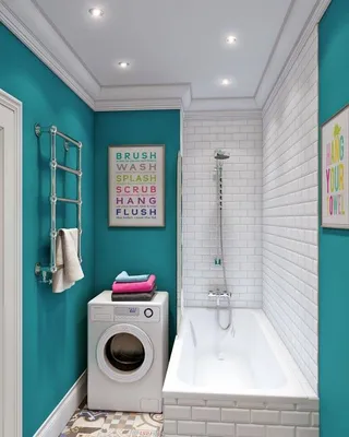 Бирюзовый цвет для маленькой ванной комнаты - Фотографии красивых интерьеров