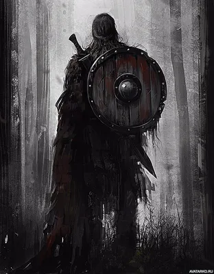Воин со щитом на спине стоит на фоне деревьев — Картинки для аватара