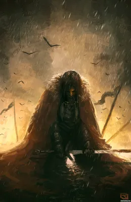 Воин стоит на коленях на поле боя под дождём — Картинки и авы