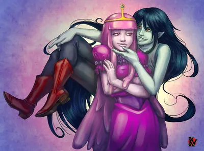 Обои на рабочий стол Princess Bubblegum / Принцесса Бубльгум и Marceline  the Vampire Queen / Марселин, Королева Вампиров из мультсериала Adventure  Time / Время Приключений, by Kao-Valer, обои для рабочего стола, скачать