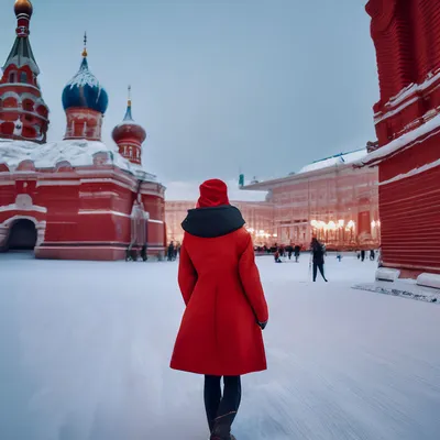 Девушка в теплой зимней одежде спиной к зрителю в заснеженном парке |  Премиум Фото