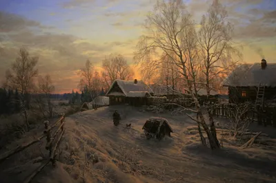 Картинки зимний вечер в деревне фотографии
