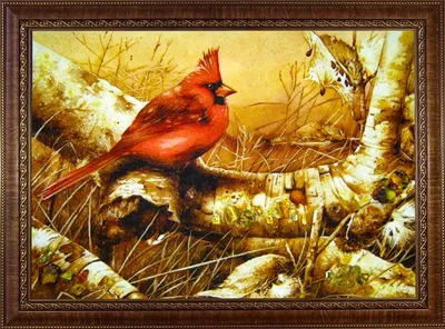 Картина из янтаря \"Птица на ветке\"