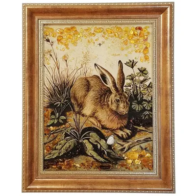 Картина из янтаря \"Кролик\" - [арт.250-225], цена: 17100 рублей.  Эксклюзивные из янтарякартины в интернет-магазине подарков LuxPodarki.