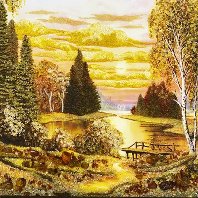 Картина из янтаря \"Осенний пейзаж\" 80x120 купить в интернет-магазине EXKLUSI