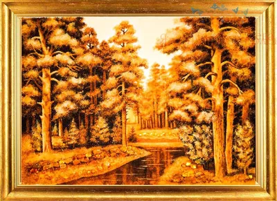 Купить Картина из янтаря - Река в лесу по цене 25 000 руб.