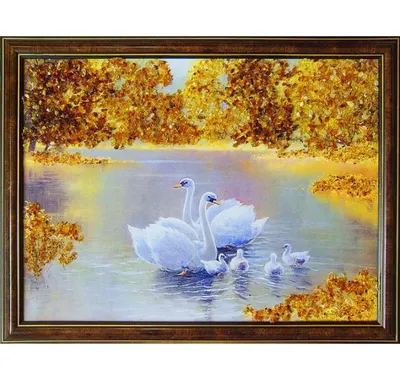 Картина из янтаря лебеди, интернет магазин в Калининграде