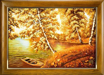 Купить Картина из янтаря - Пейзаж. Река по цене 25 000 руб.