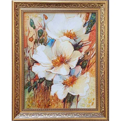 Картина из янтаря с цветами купить с доставкой по Украине, картина ручной  работы