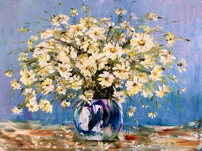 Купить Картина маслом Букет с ромашками 45×35 с | Skrami.by