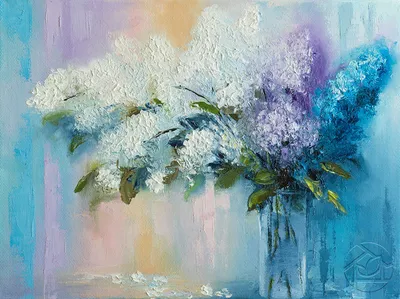 Купить Картина маслом Букет сирени 40×40 см, хо | Skrami.by