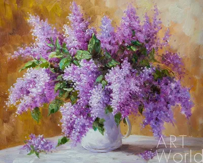 Картина Натюрморт маслом \"Букет сирени в белом кувшине\" 50x60 AV161209  купить в Москве