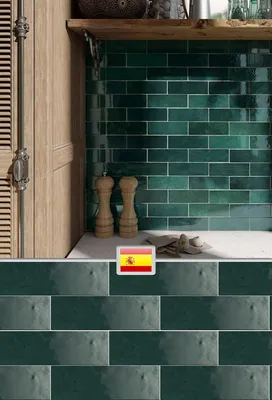 Настенная плитка на кухню, прямоугольная, глянцевая, цвет зеленый, Испания