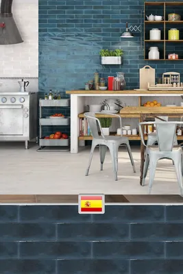 Керамическая плитка на стену для кухни, синяя однотонная, Испания