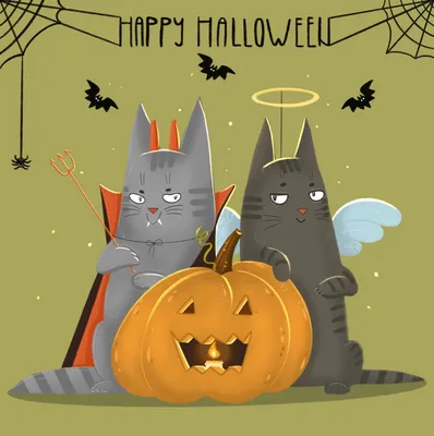 Иллюстрация Хэллоуинские коты в стиле детский, другое, персонажи |