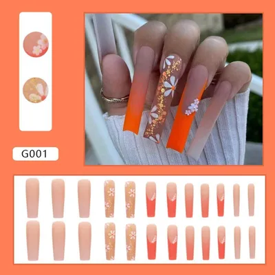 Купить Хризантема Накладные ногти Французские кончики ногтей Новые  Фальшивые Ниалы Женщины Девушки | Joom