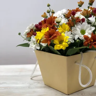 Ромашковые хризантемы в коробке 'Шанель' - купить с доставкой в Иркутске