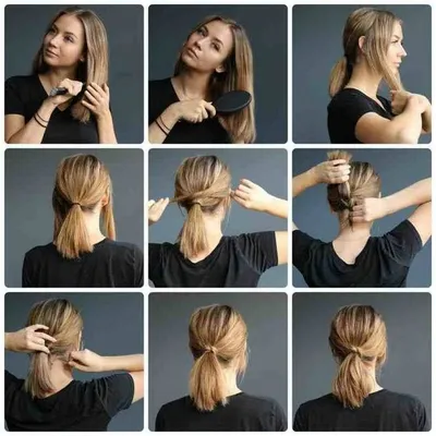 прическа на короткие волосы | Short hair ponytail, Short hair tutorial,  Medium hair styles