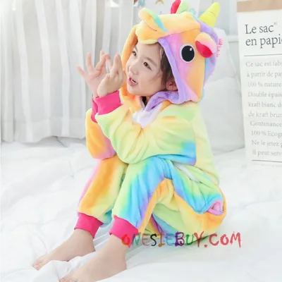 Rainbow Unicorn Kigurumi Onesie Pajamas Animal Costumes for Kids