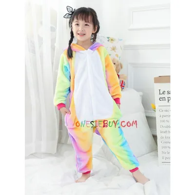 Rainbow Unicorn Kigurumi Onesie Pajamas Animal Costumes for Kids