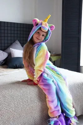 Радужный Единорог пижама Кигуруми, костюм для детей и взрослых