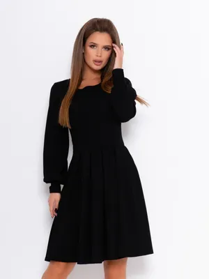 Черное классическое платье с длинными рукавами (Артикул. FUN, 11060_черный  (1)