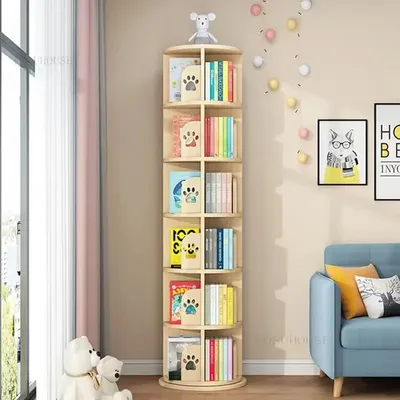 Деревянная Минималистичная детская книжная полка, вращающаяся на 360  градусов, стандартная деревянная полка для хранения детских игрушек |  AliExpress