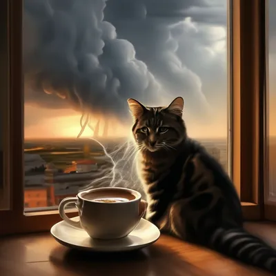 С добрым утром кот с кофе» — создано в Шедевруме