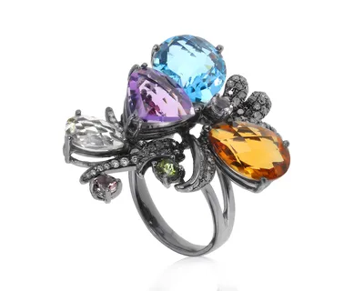 Шикарное золотое кольцо с цветными камнями 10.20ct – купить по цене 164 500  ₽ с доставкой в интернет-магазине Mister Diamond