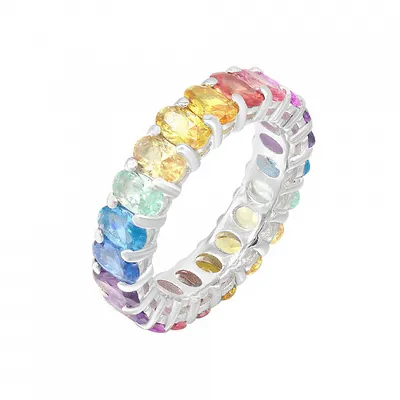 Купить серебряное кольцо с дорожкой синтезированных цветных сапфиров  000126636 ✴️в Zlato.ua