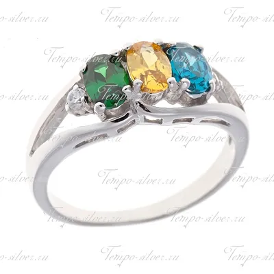 Кольцо из серебра с тремя овальными цветными камнями – купить в  интернет-магазине «Темпо»