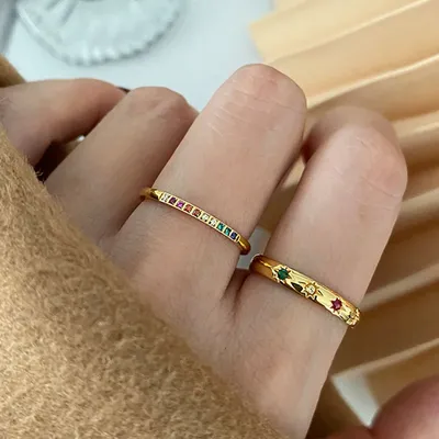 Кольца с разноцветными драгоценными камнями для женщин, тонкие  штабелируемые кольца со звездой из нержавеющей стали 2021, минималистичные  простые изящные ювелирные изделия, оптовая продажа | AliExpress