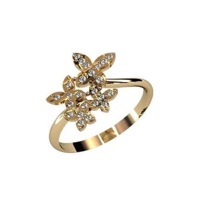 Женское кольцо из желтого золота с муассанитами и цветными камнями M-11928.  Цена: 42979 руб.