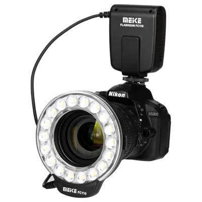 Кольцевая фотовспышка Meike FC110 Macro LED Ring Light Flash купить в  Москве - цена 3590 руб в интернет-магазине | Папарацци