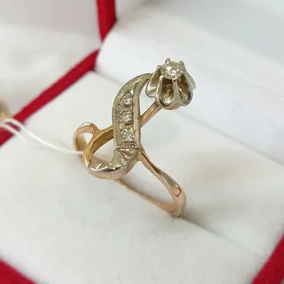 Золотое советское кольцо Тюльпан с якутским бриллиантом 0,25 кт. Размер  17,5. Жёлтое и белое золото 750 пробы ⭐️, СССР, клеймо завода 1МЮ (… |  Instagram
