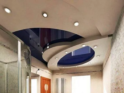 Комбинированные натяжные потолки с гипсокартоном в Астане: с подсветкой из  двух цветов