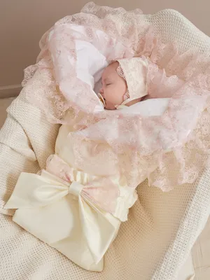 Конверт на выписку Luxury baby МИЛАН молочный с розовым кружевом кружевом -  купить в интернет-магазине ВсеПогодки.рф!