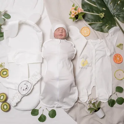 Летний комплект на выписку 7 предметов из роддома для новорожденных девочек